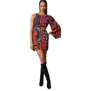 FARM RIO x Anthropologie Black Motif One-Shoulder Mini Dress